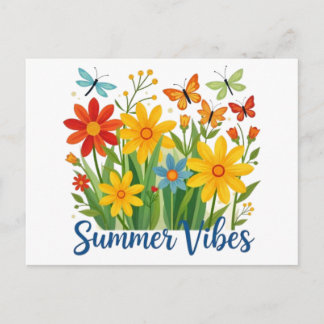 Cartes Pour Fêtes Annuelles Summer Vibes Floral with Butterflies-64534