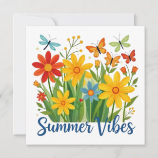 Cartes Pour Fêtes Annuelles Summer Vibes Floral with Butterflies-64534