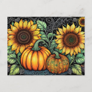 Cartes Pour Fêtes Annuelles Sunflower et Citrouille d'automne