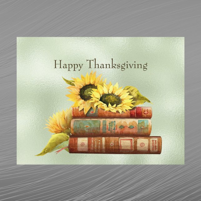 Cartes Pour Fêtes Annuelles Sunflowers Yellow Books Aquarelle (Créateur téléchargé)