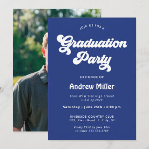 Cartes Pour Fêtes Annuelles Super Blue Graduation Party Photo sur le dos