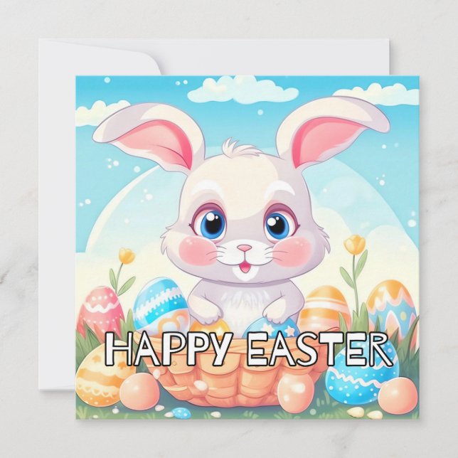Cartes Pour Fêtes Annuelles Super mignon lapin de Pâques (Devant)