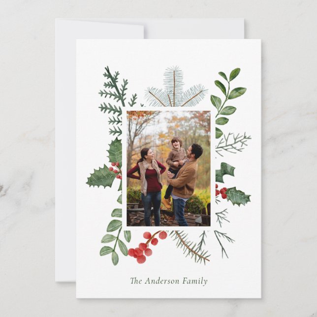 Cartes Pour Fêtes Annuelles Superbe aquarelle verdure Photo Noël (Devant)