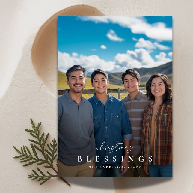 Cartes Pour Fêtes Annuelles Superposer Photo Bénédictions de Noël Famille reli (Créateur téléchargé)