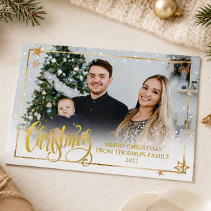 Cartes Pour Fêtes Annuelles Superposition de Noël Or Élégant Photo Flocon de N
