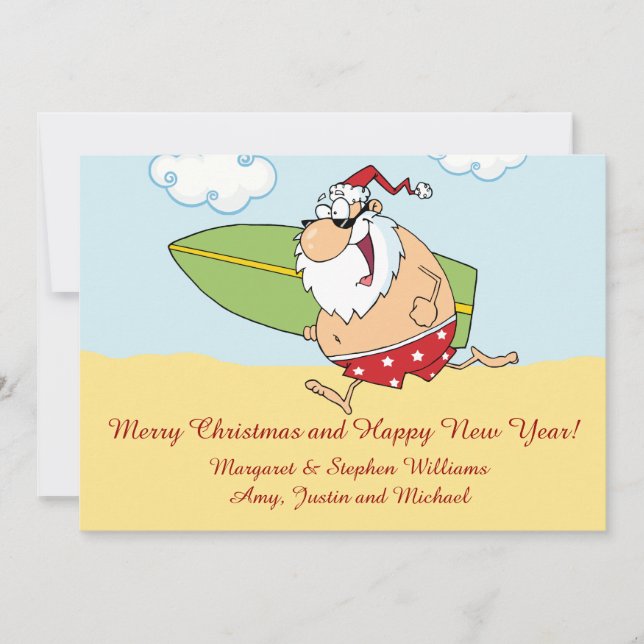Cartes Pour Fêtes Annuelles Surf Père Noël (Devant)