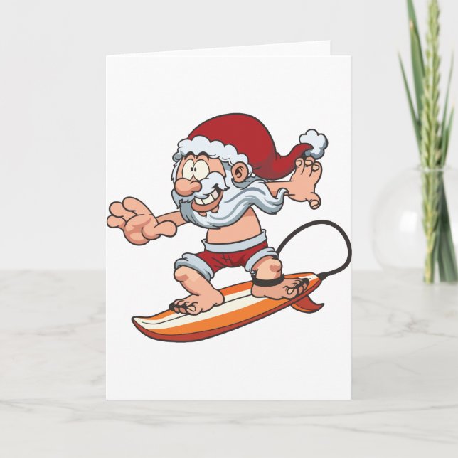 Cartes Pour Fêtes Annuelles Surfer de Père Noël (Devant)