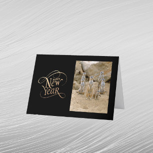 Cartes Pour Fêtes Annuelles Suricate de Nouvel An photo or élégante