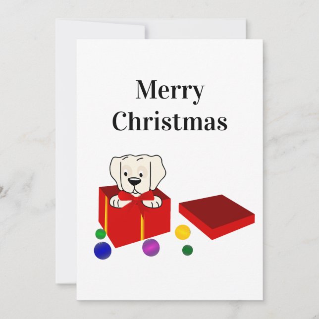 Cartes Pour Fêtes Annuelles Surprise chiot dans une boîte cadeau rouge Noël (Devant)
