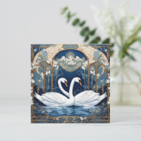 Swan Couple Art Nouveau Bird Art Déco Bleu