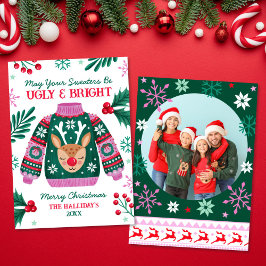 Cartes Pour Fêtes Annuelles Sweat moche avec Reindeer Family Photo