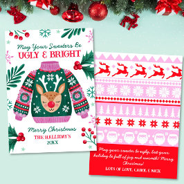 Cartes Pour Fêtes Annuelles Sweat moche avec rennes rouge et vert