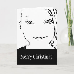 Cartes Pour Fêtes Annuelles Sweet Girl, Portrait noir blanc, Joyeux Noël