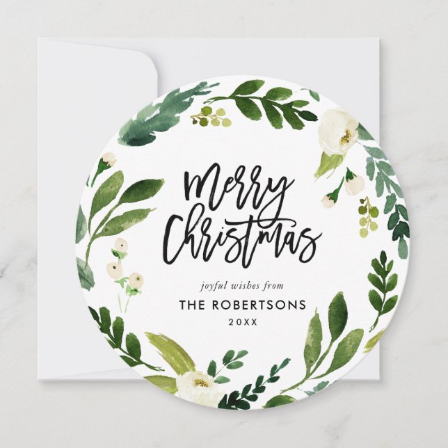 Cartes Pour Fêtes Annuelles Sweet Greenery Floral Wreath Round Photo (Devant)