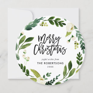 Cartes Pour Fêtes Annuelles Sweet Greenery Floral Wreath Round Photo
