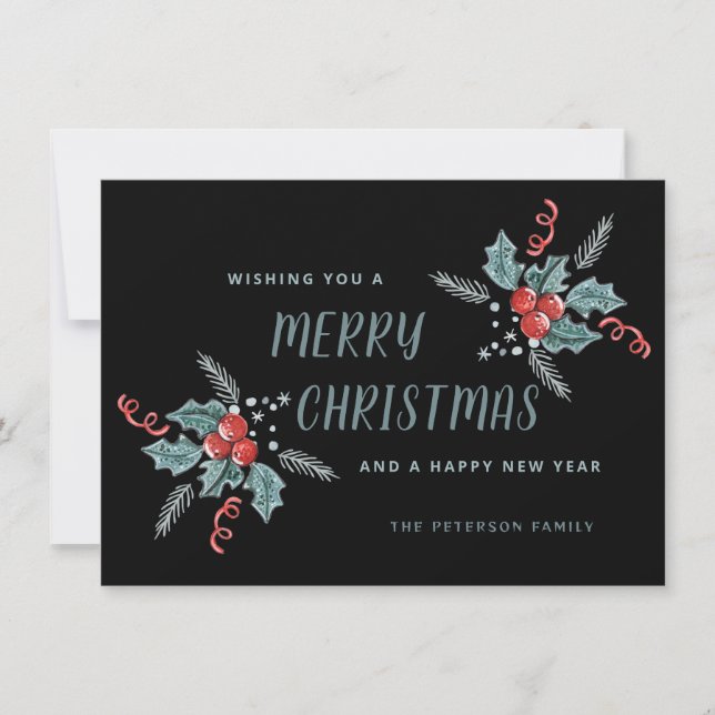 Cartes Pour Fêtes Annuelles Sweet Holly Berry Christmas Non-Photo Black  (Devant)