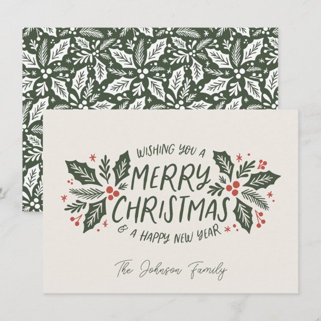 Cartes Pour Fêtes Annuelles Sweet Holly Berry Noël À feuillage persistant non  (Devant / Derrière)
