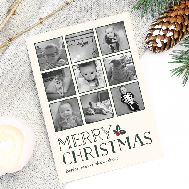 Cartes Pour Fêtes Annuelles Sweet Holly | Joyeux Noël Photo Collage (Créateur téléchargé)