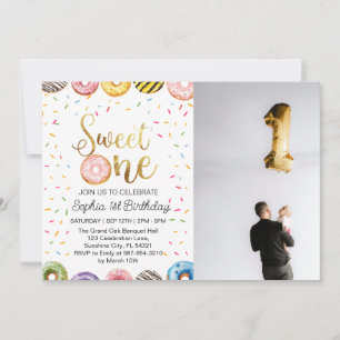 Cartes Pour Fêtes Annuelles Sweet One First Birthday Invitation, Donut 1er