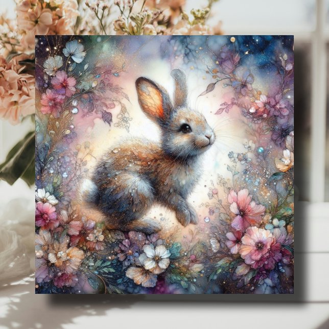 Cartes Pour Fêtes Annuelles Sweet Pastel Bunny Parties scintillant d'aquarelle (Créateur téléchargé)