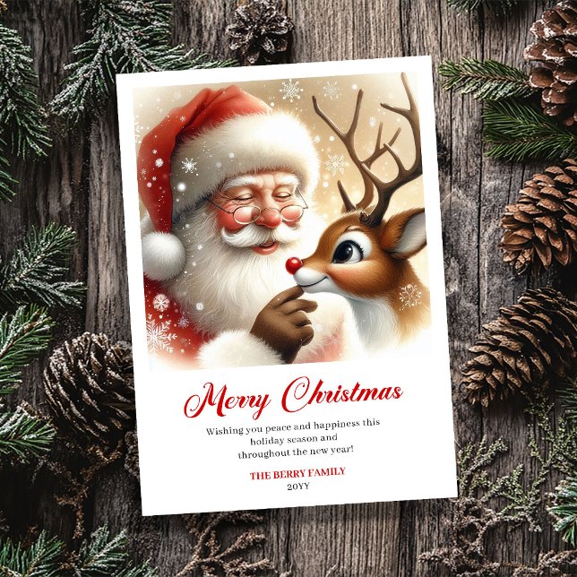 Cartes Pour Fêtes Annuelles Sweet Santa And Rudolph Illustration Christmas  (Sweet Santa And Rudolph Illustration Christmas Card)