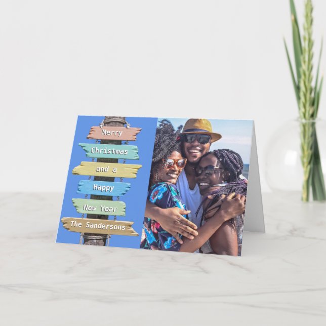 Cartes Pour Fêtes Annuelles Symbole de plage Tropical Photo Noël (Devant)