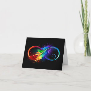 Cartes Pour Fêtes Annuelles Symbole d'infini avec plume arc-en-ciel