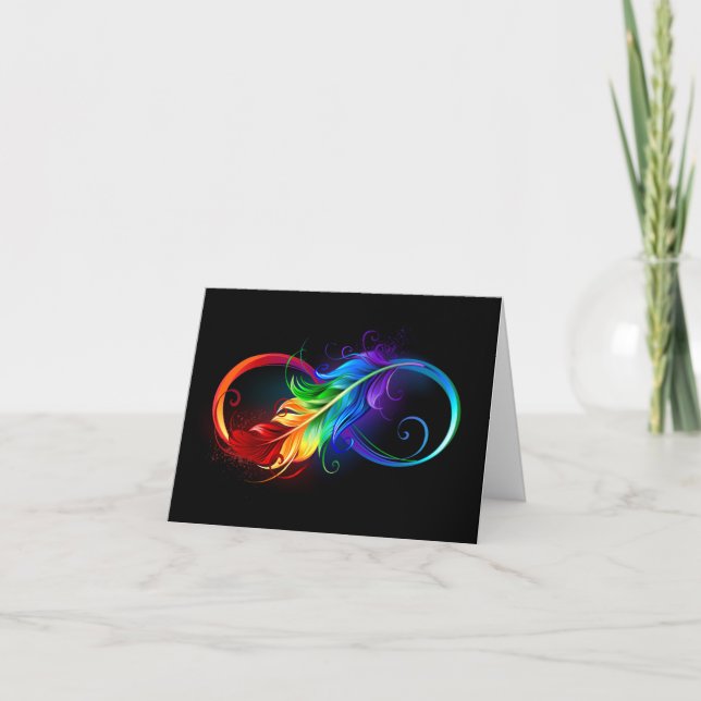 Cartes Pour Fêtes Annuelles Symbole d'infini avec plume arc-en-ciel (Devant)