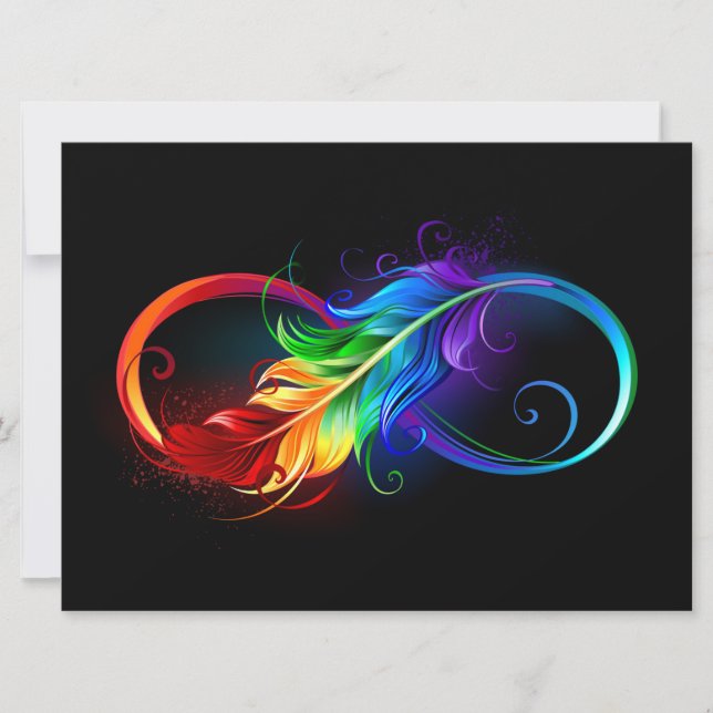 Cartes Pour Fêtes Annuelles Symbole d'infini avec plume arc-en-ciel (Devant)