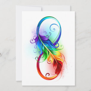 Cartes Pour Fêtes Annuelles Symbole d'infini avec plume arc-en-ciel