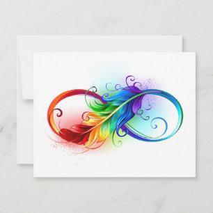 Cartes Pour Fêtes Annuelles Symbole d'infini avec plume arc-en-ciel