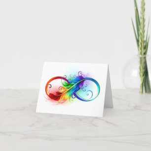 Cartes Pour Fêtes Annuelles Symbole d'infini avec plume arc-en-ciel