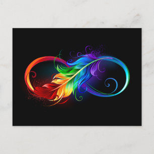 Cartes Pour Fêtes Annuelles Symbole d'infini avec plume arc-en-ciel