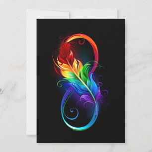 Cartes Pour Fêtes Annuelles Symbole d'infini avec plume arc-en-ciel