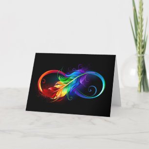 Cartes Pour Fêtes Annuelles Symbole d'infini avec plume arc-en-ciel