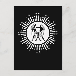 Cartes Pour Fêtes Annuelles Symbole du zodiaque Gémeaux avec des étoiles noir 