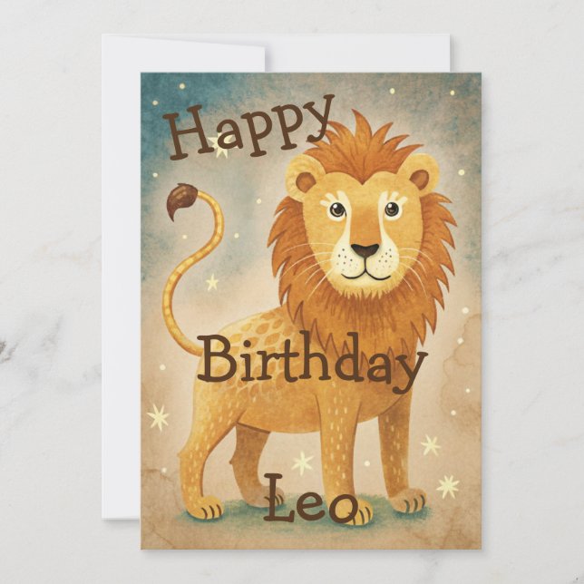 Cartes Pour Fêtes Annuelles SYMBOLE Zodiaque Cute Leo Anniversaire (Devant)