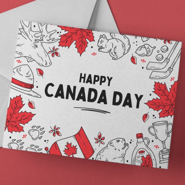 Cartes Pour Fêtes Annuelles Symboles canadiens illustrés de rouge-blanc (Créateur téléchargé)