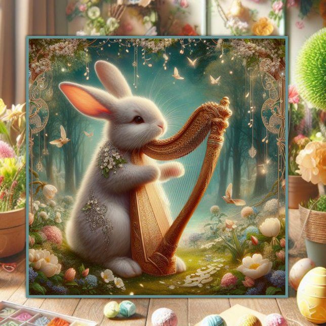 Cartes Pour Fêtes Annuelles Symphonie Woodland Bunny Floral Art Nouveau (Créateur téléchargé)