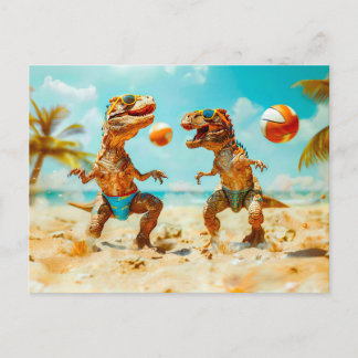 Cartes Pour Fêtes Annuelles T-Rex jouant au bal sur la plage