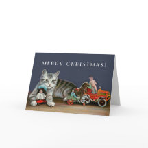 Tabby Argent Chat - Art de Noël Vintage