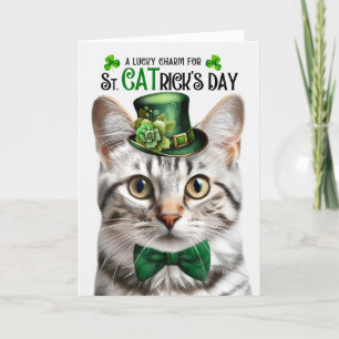 Cartes Pour Fêtes Annuelles Tabby Argent Chat Lucky Charm St Jour de CATrick