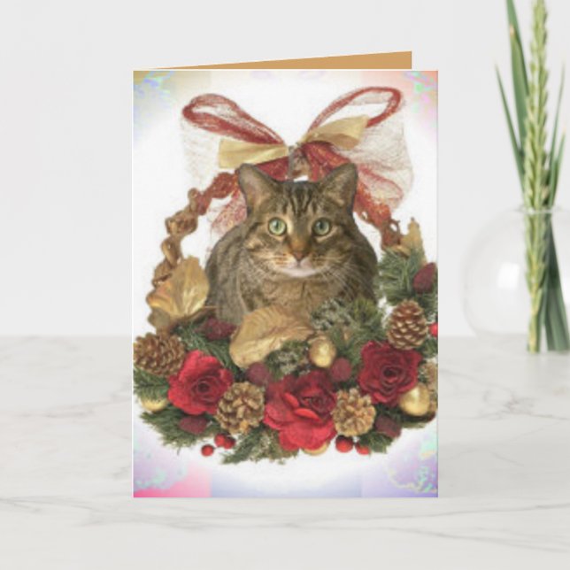 Cartes Pour Fêtes Annuelles Tabby Cat au Christmas basket (Devant)