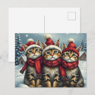 Cartes Pour Fêtes Annuelles Tabby Cats en hiver de l'avant-garde et hiver Casq