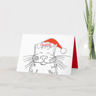 Cartes Pour Fêtes Annuelles Tabby Chat en chapeau rouge Noël