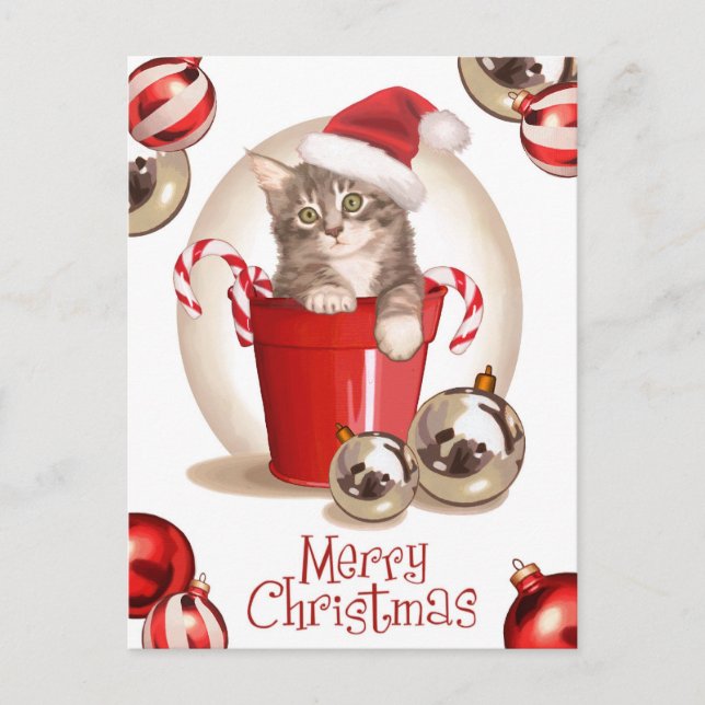 Cartes Pour Fêtes Annuelles Tabby Kitten Noël (Devant)