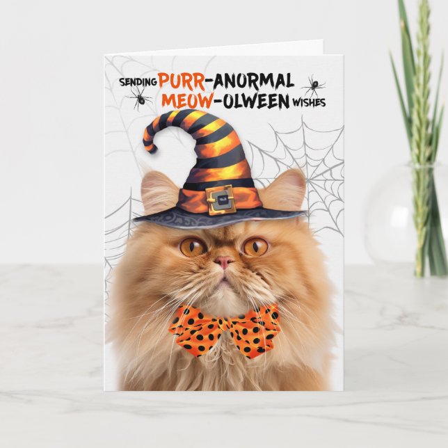 Cartes Pour Fêtes Annuelles Tabby orange Chat persan PURRanormal MEOWolween (Devant)