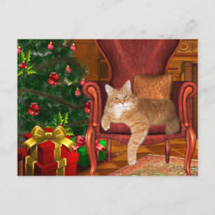 Cartes Pour Fêtes Annuelles Tabby orange de Noël