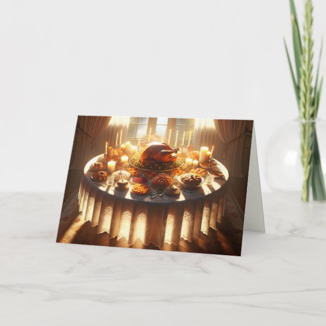 Cartes Pour Fêtes Annuelles Table D'Action De Grâce Avec La Turquie (Devant)