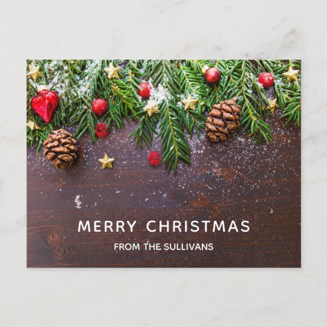 Cartes Pour Fêtes Annuelles Table de Noël rustique avec Pine & Snow Holiday (Devant)